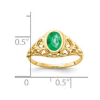 14k 7x5mm Oval Emerald Bezel Heart Filigree Ring