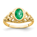 14k 7x5mm Oval Emerald Bezel Heart Filigree Ring