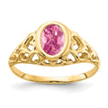 14k 7x5mm Oval Pink Tourmaline Bezel Heart Filigree Ring