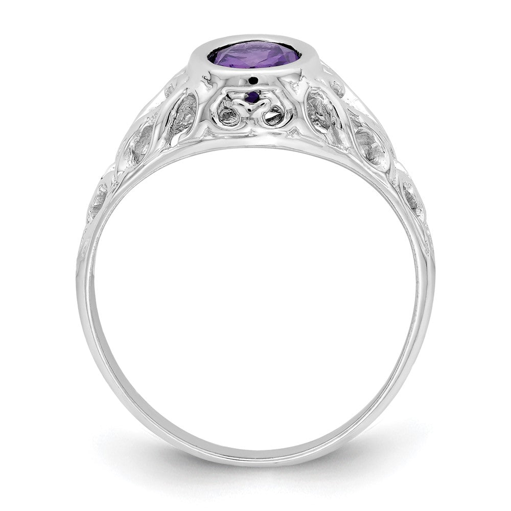 14k White Gold 7x5mm Oval Amethyst Bezel Heart Filigree Ring