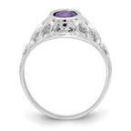 14k White Gold 7x5mm Oval Amethyst Bezel Heart Filigree Ring