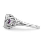 14k White Gold 7x5mm Oval Amethyst Bezel Heart Filigree Ring