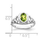 14k White Gold 7x5mm Oval Peridot Bezel Heart Filigree Ring
