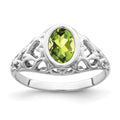 14k White Gold 7x5mm Oval Peridot Bezel Heart Filigree Ring