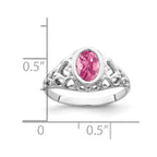 14k White Gold 7x5mm Oval Pink Tourmaline Bezel Heart Filigree Ring