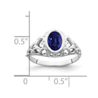 14k White Gold 7x5mm Oval Blue Sapphire Filigree Heart Ring