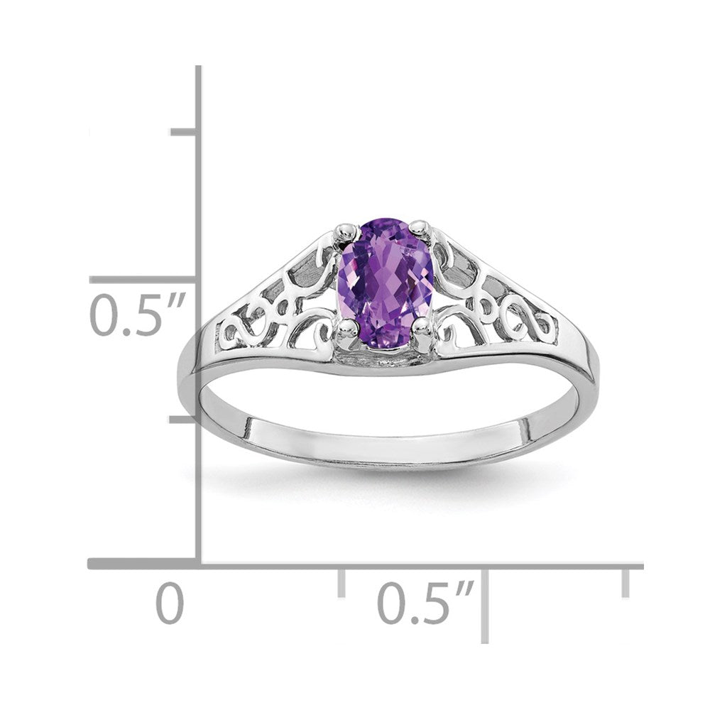 14k White Gold 6x4mm Oval Amethyst Filigree Ring