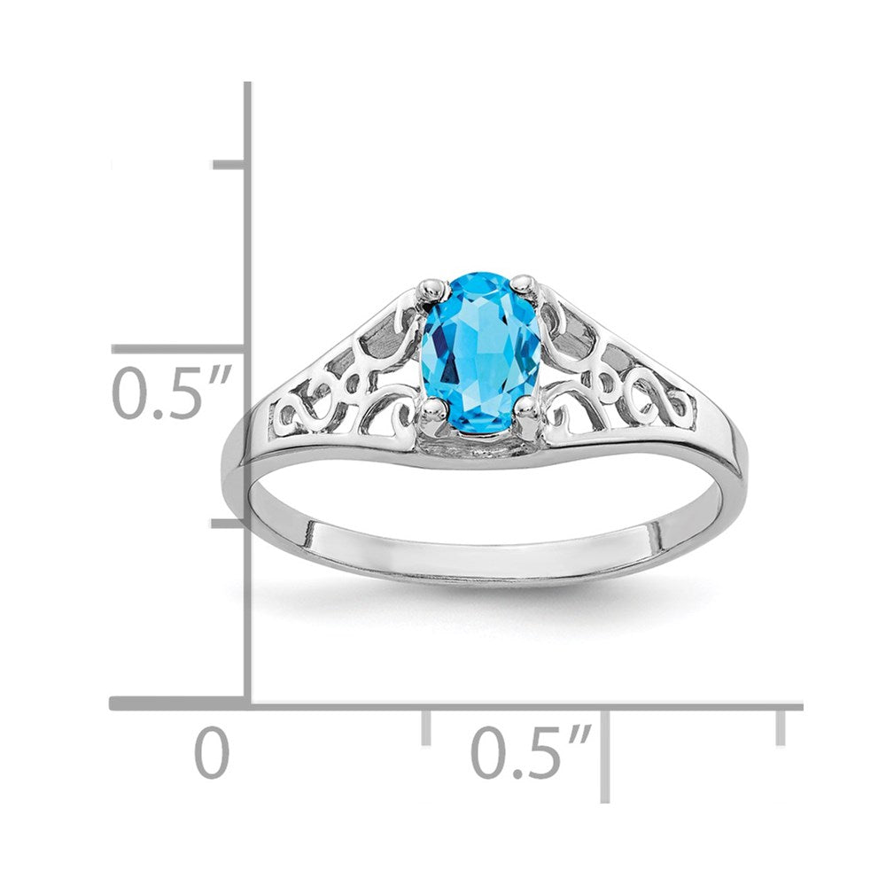 14k White Gold 6x4mm Oval Blue Topaz Filigree Ring