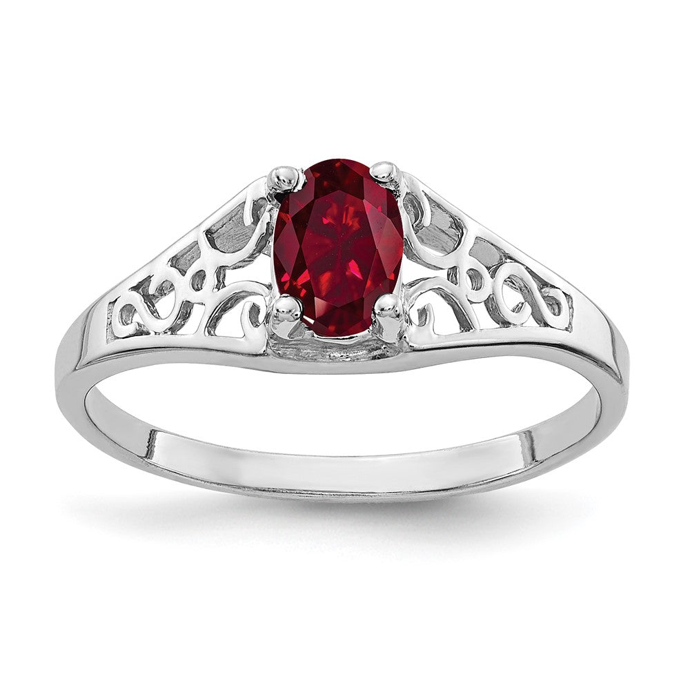 14k White Gold 6x4mm Oval Lab-Created Ruby Filigree Ring
