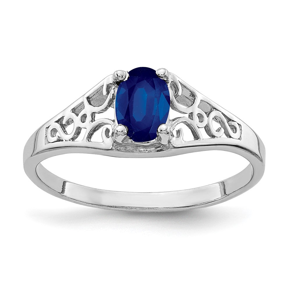 14k White Gold 6x4mm Oval Blue Sapphire Filigree Ring