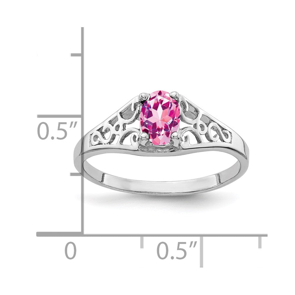 14k White Gold 6x4mm Oval Pink Sapphire Filigree Ring