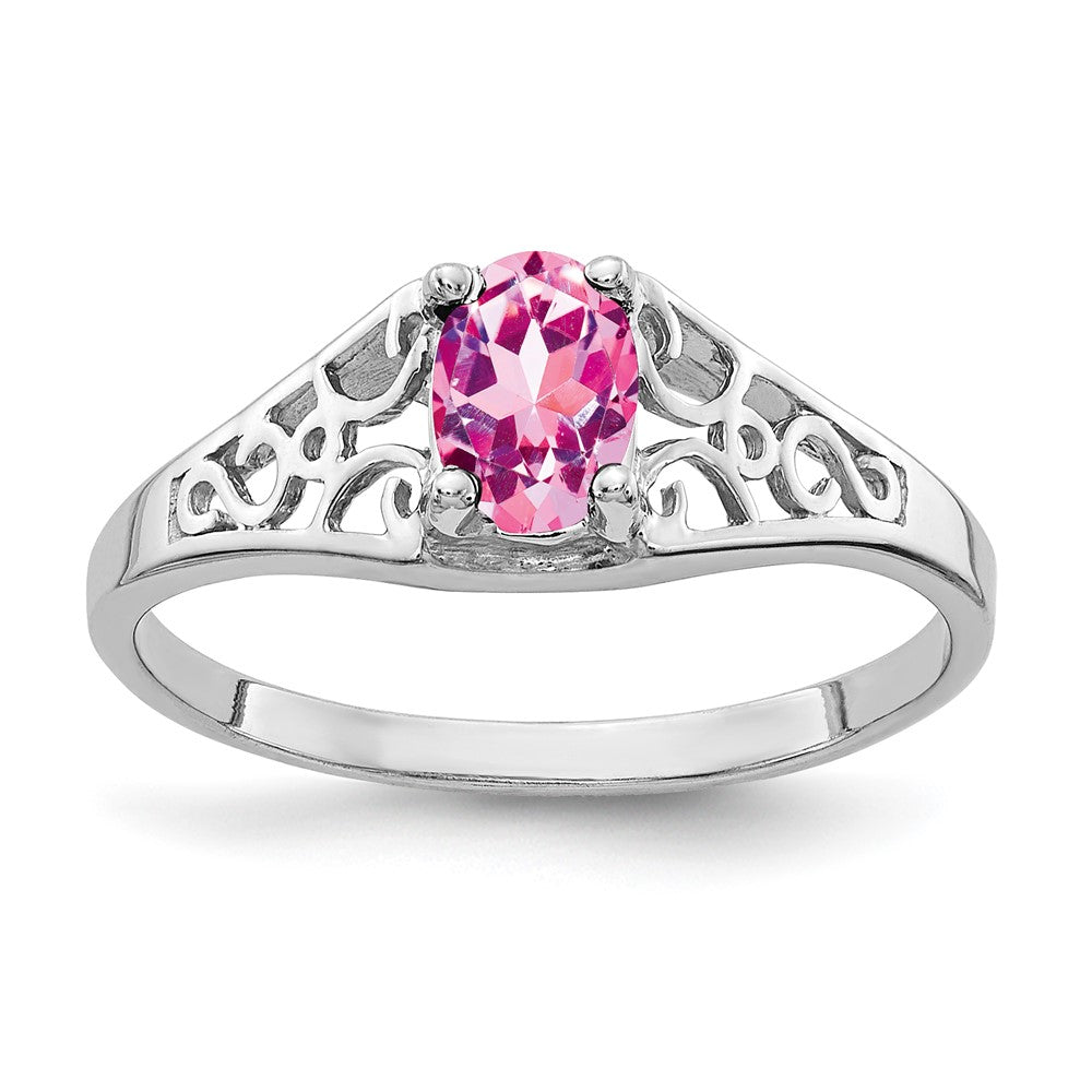 14k White Gold 6x4mm Oval Pink Sapphire Filigree Ring