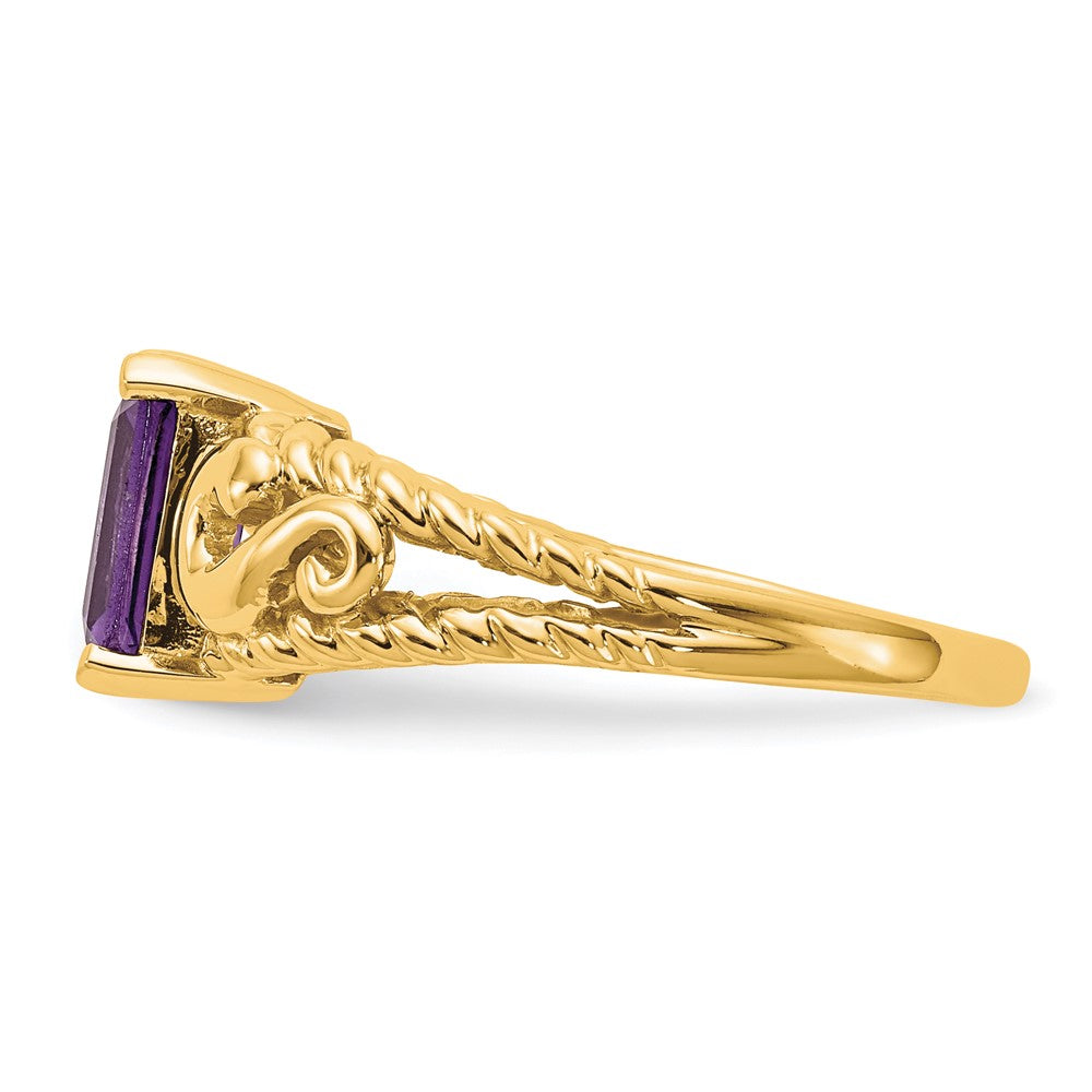 14k 8x6mm Emerald-cut Amethyst Ring