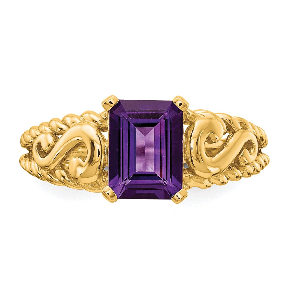 14k 8x6mm Emerald-cut Amethyst Ring