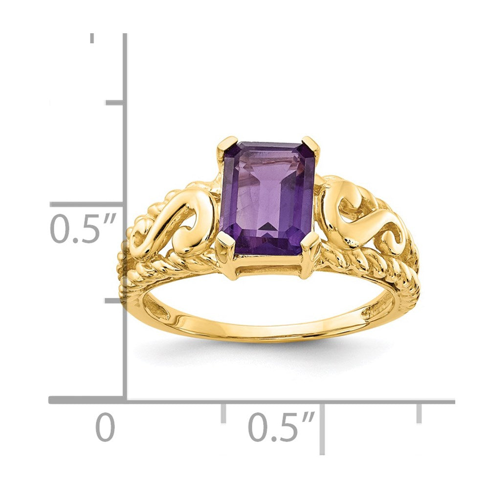 14k 8x6mm Emerald-cut Amethyst Ring