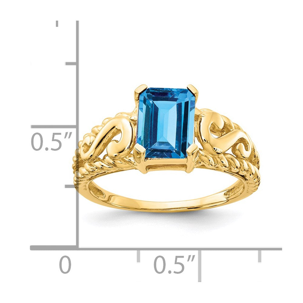 14k 8x6mm Emerald-cut Blue Topaz Ring