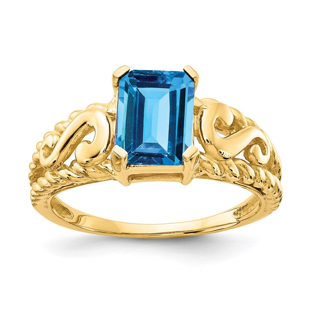 14k 8x6mm Emerald-cut Blue Topaz Ring