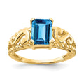 14k 8x6mm Emerald-cut Blue Topaz Ring