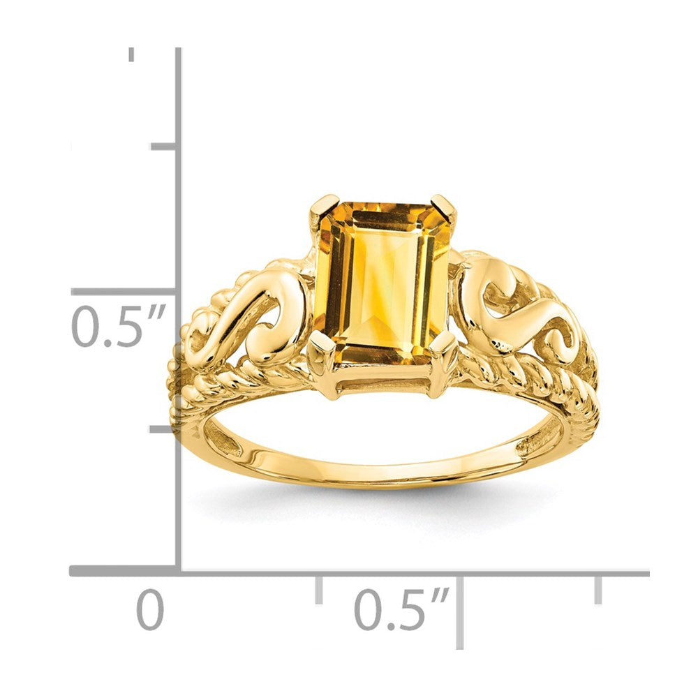 14k 8x6mm Emerald-cut Citrine Ring