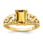 14k 8x6mm Emerald-cut Citrine Ring
