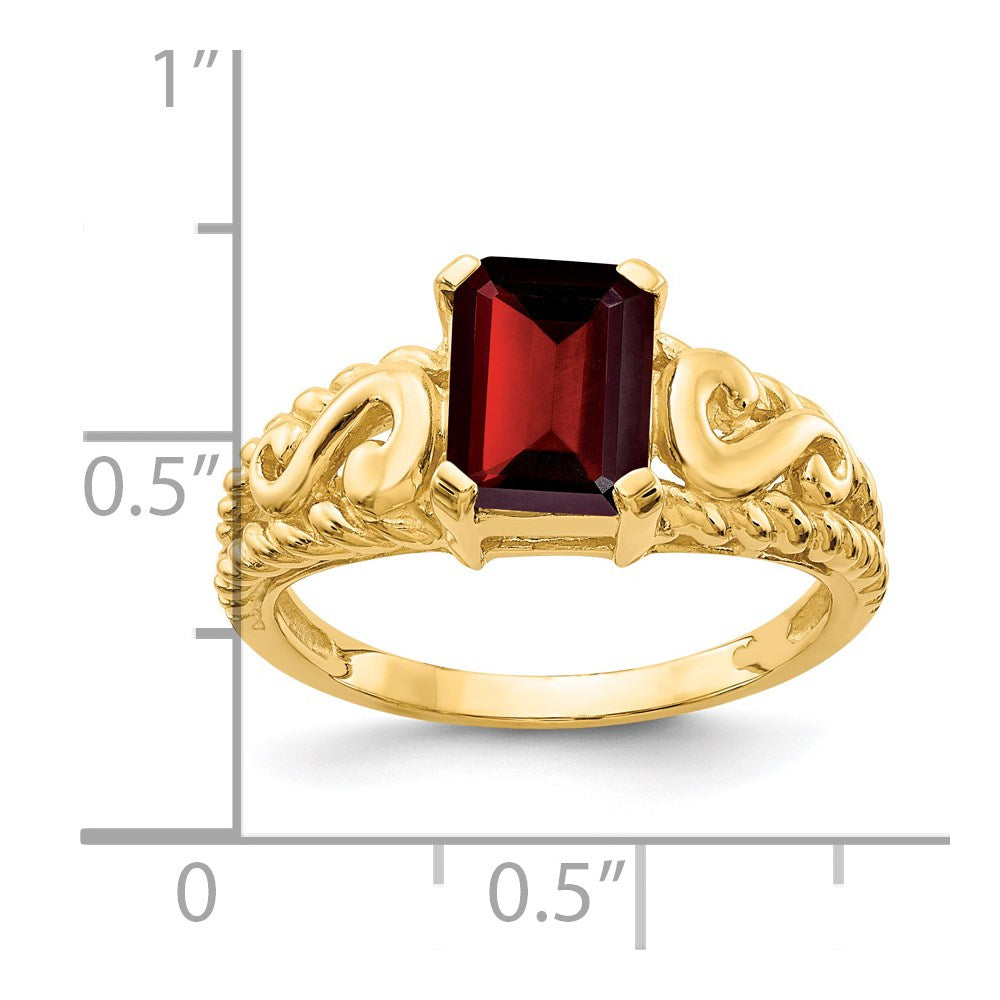 14k 8x6mm Emerald-cut Garnet Ring