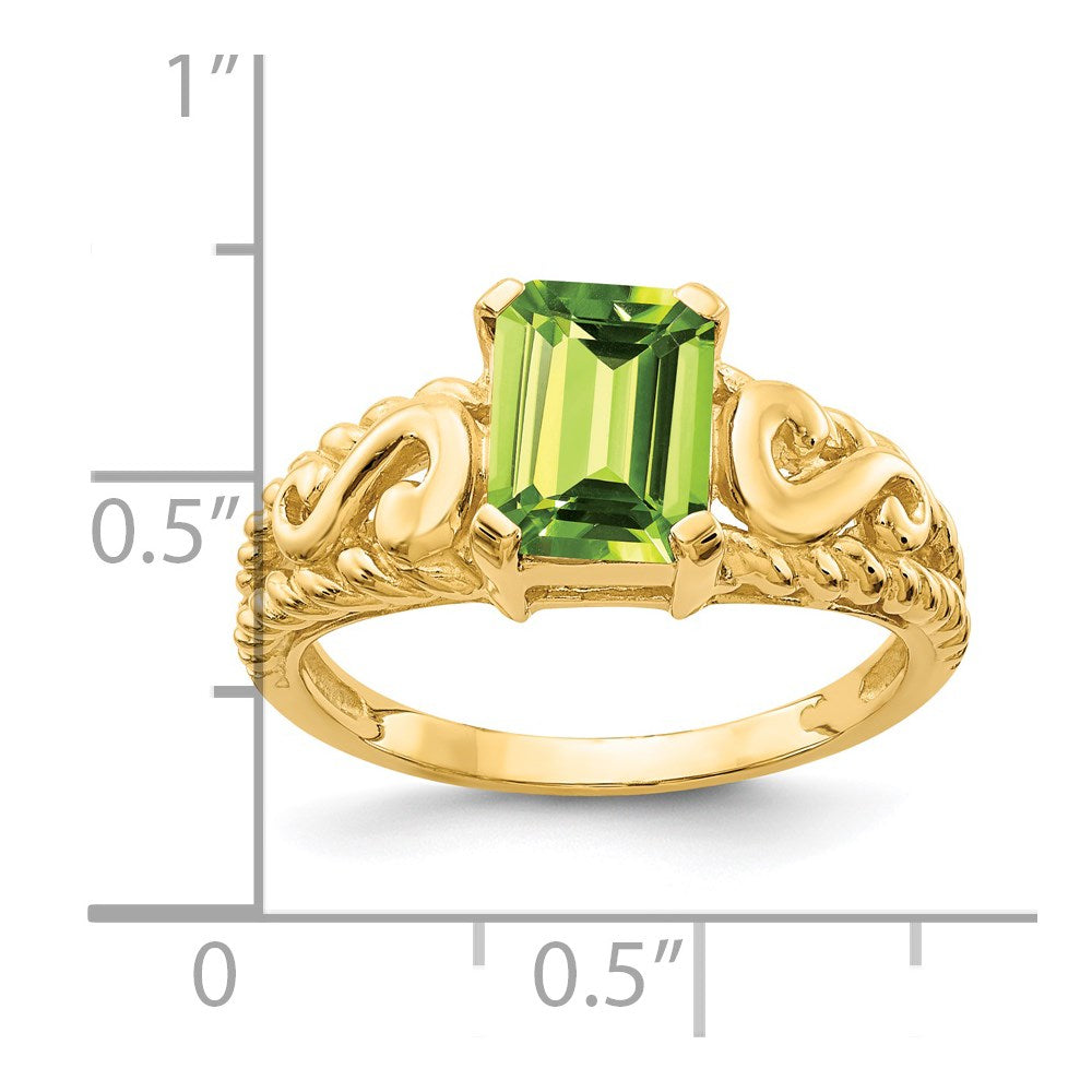 14k 8x6mm Emerald-cut Peridot Ring