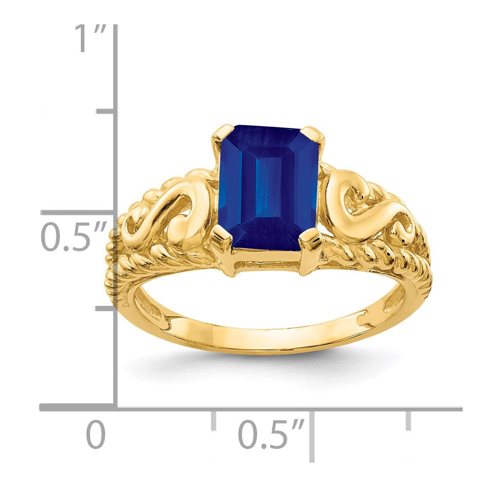 14k 8x6mm Emerald-cut Blue Sapphire Ring
