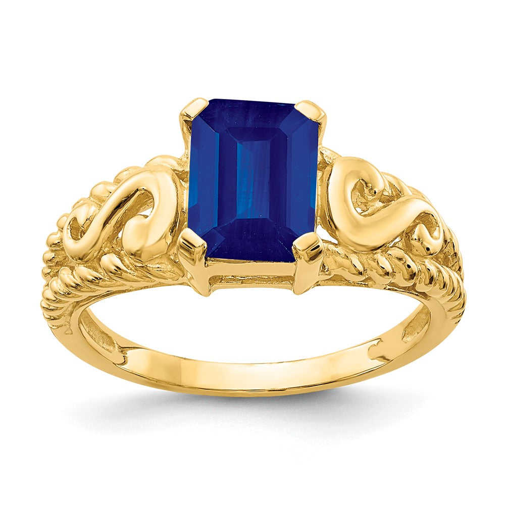 14k 8x6mm Emerald-cut Blue Sapphire Ring
