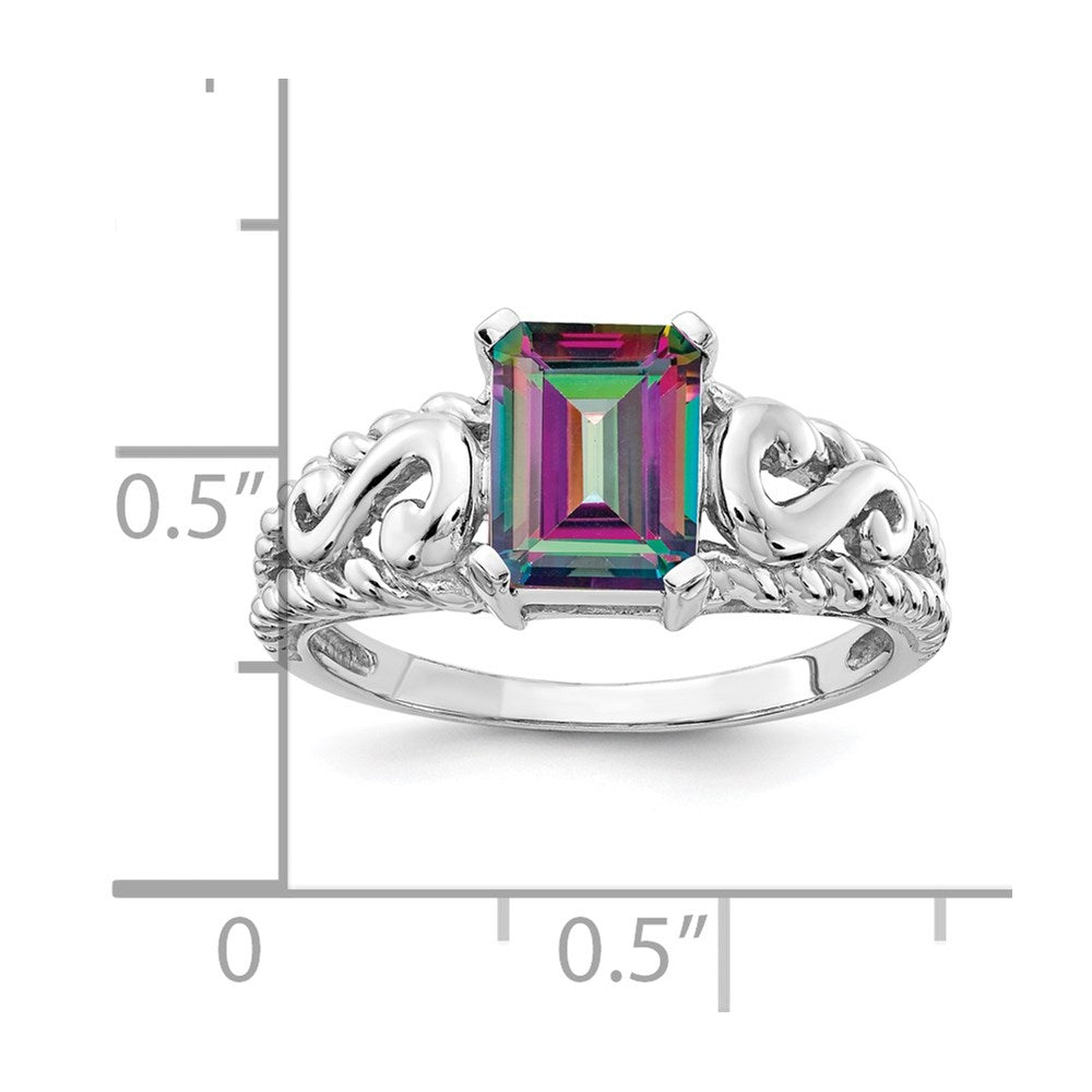 14k White Gold 8x6mm Emerald-cut Mystic Fire Topaz Ring
