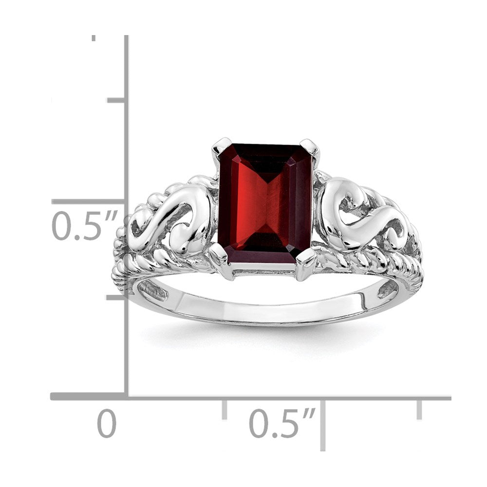 14k White Gold 8x6mm Emerald-cut Garnet Ring