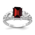 14k White Gold 8x6mm Emerald-cut Garnet Ring