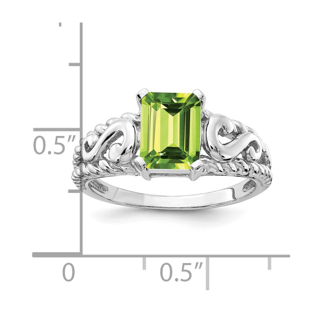 14k White Gold 8x6mm Emerald-cut Peridot Ring