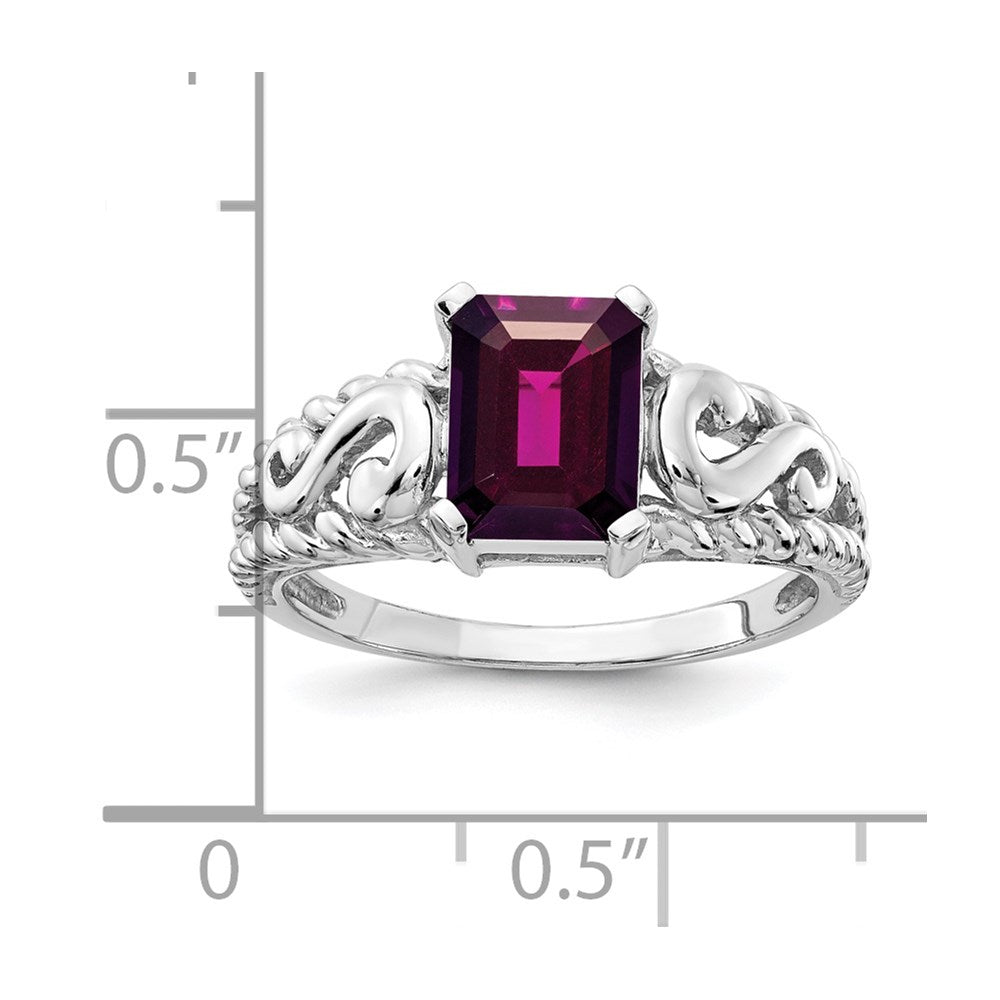 14k White Gold 8x6mm Emerald-cut Rhodolite Garnet Ring