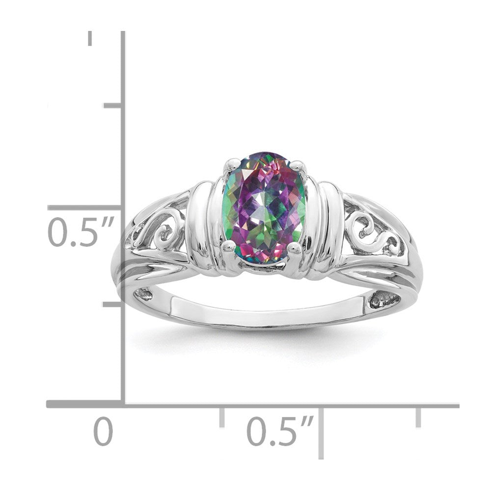 14k White Gold 7x5mm Oval Mystic Fire Topaz Filigree Ring
