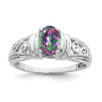 14k White Gold 7x5mm Oval Mystic Fire Topaz Filigree Ring