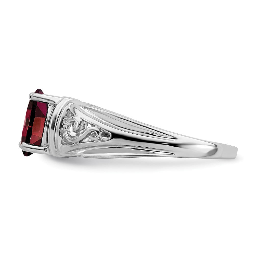 14k White Gold 7x5mm Oval Garnet Filigree Ring