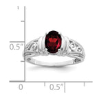 14k White Gold 7x5mm Oval Garnet Filigree Ring