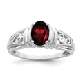 14k White Gold 7x5mm Oval Garnet Filigree Ring