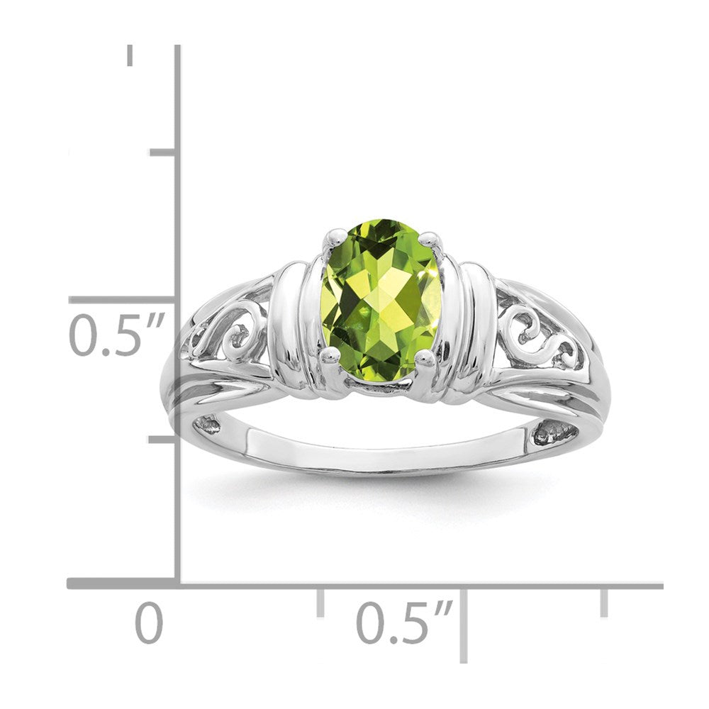 14k White Gold 7x5mm Oval Peridot Filigree Ring