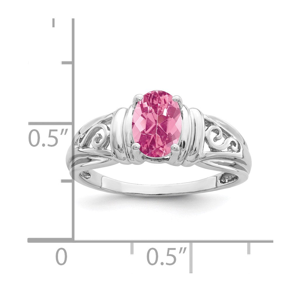 14k White Gold 7x5mm Oval Pink Tourmaline Filigree Ring