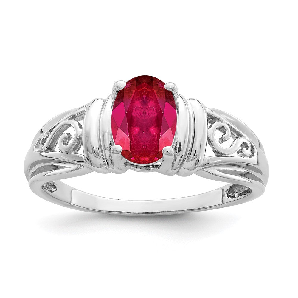 14k White Gold 7x5mm Oval Ruby Filigree Ring
