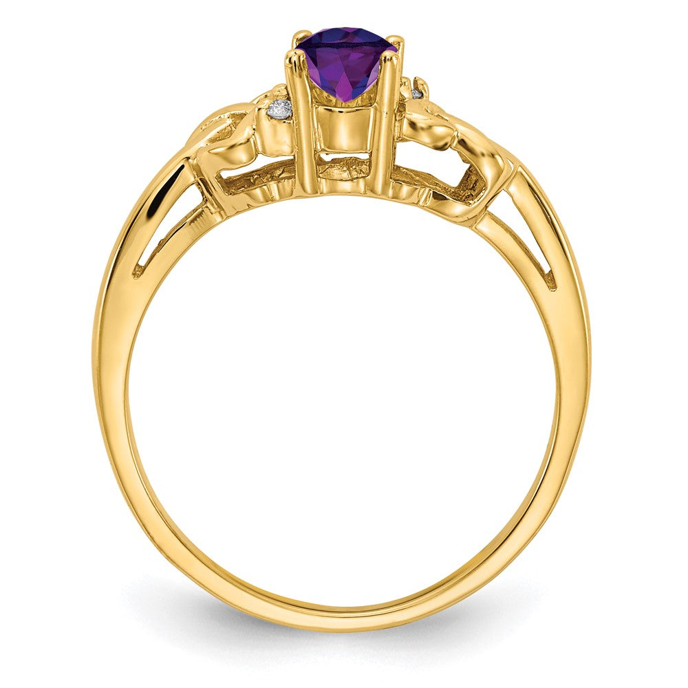 14k 6x4mm Oval Amethyst and AAA Diamond Ring