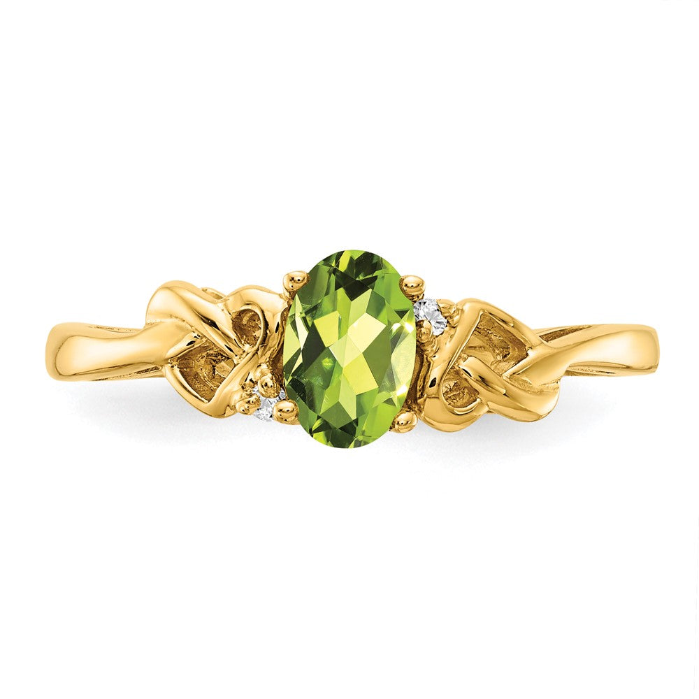 14k 6x4mm Oval Peridot and A Diamond Ring