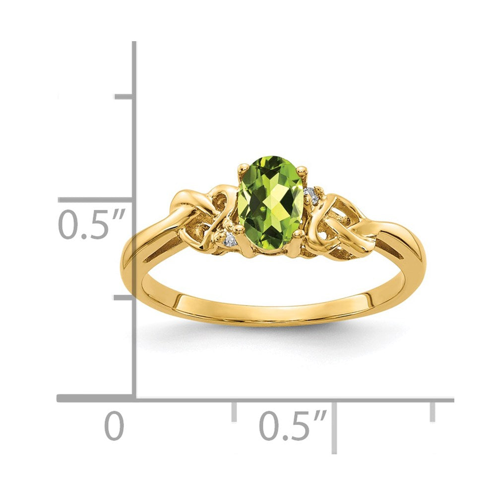 14k 6x4mm Oval Peridot and AAA Diamond Ring
