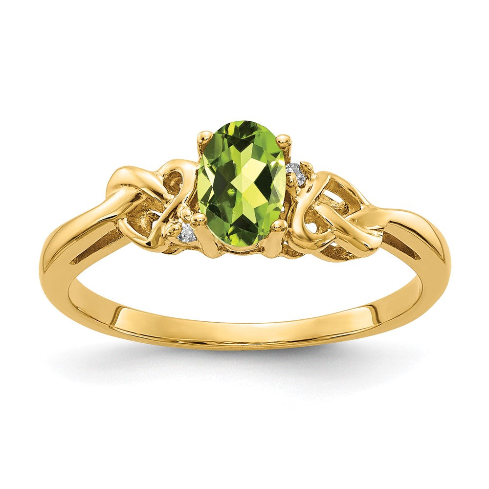 14k 6x4mm Oval Peridot and VS Diamond Ring