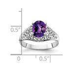 14k White Gold 8x6mm Oval Amethyst Checker-cut Filigree Ring
