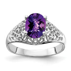 14k White Gold 8x6mm Oval Amethyst Checker-cut Filigree Ring