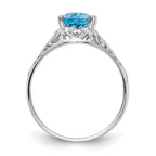 14k White Gold 8x6mm Oval Blue Topaz Filigree Ring