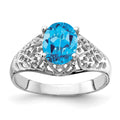 14k White Gold 8x6mm Oval Blue Topaz Filigree Ring