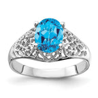 14k White Gold 8x6mm Oval Blue Topaz Filigree Ring